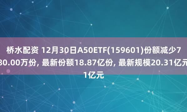 桥水配资 12月30日A50ETF(159601)份额减少780.00万份, 最新份额18.87亿份, 最新规模20.31亿元